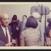 Noguchi pictured with Avatar at exhibition opening, Minami Gallery, 1973