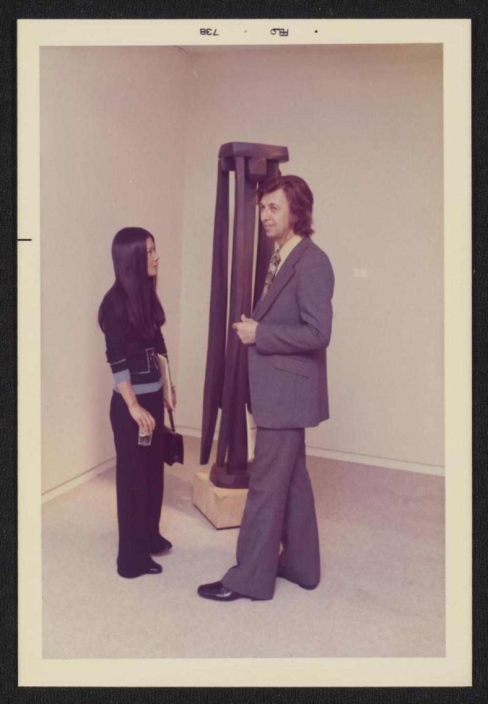 Guests in front of Mortality, exhibition opening, Minami Gallery, 1973