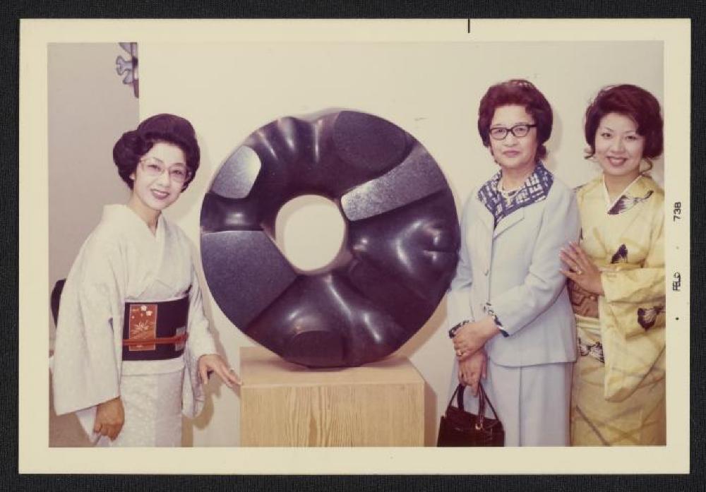 Guests with Black Sun at exhibition opening, Minami Gallery, 1973