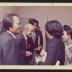 Noguchi with guests at exhibition opening, Minami Gallery, 1973