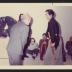 Noguchi with musician in front of Black Sun, exhibition opening, Minami Gallery, 1973