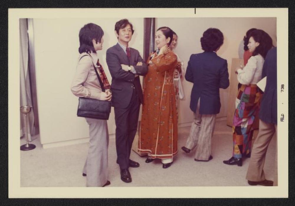 Guests at exhibition opening, Minami Gallery, 1973