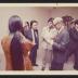 Noguchi with guests at exhibition opening, Minami Gallery, 1973