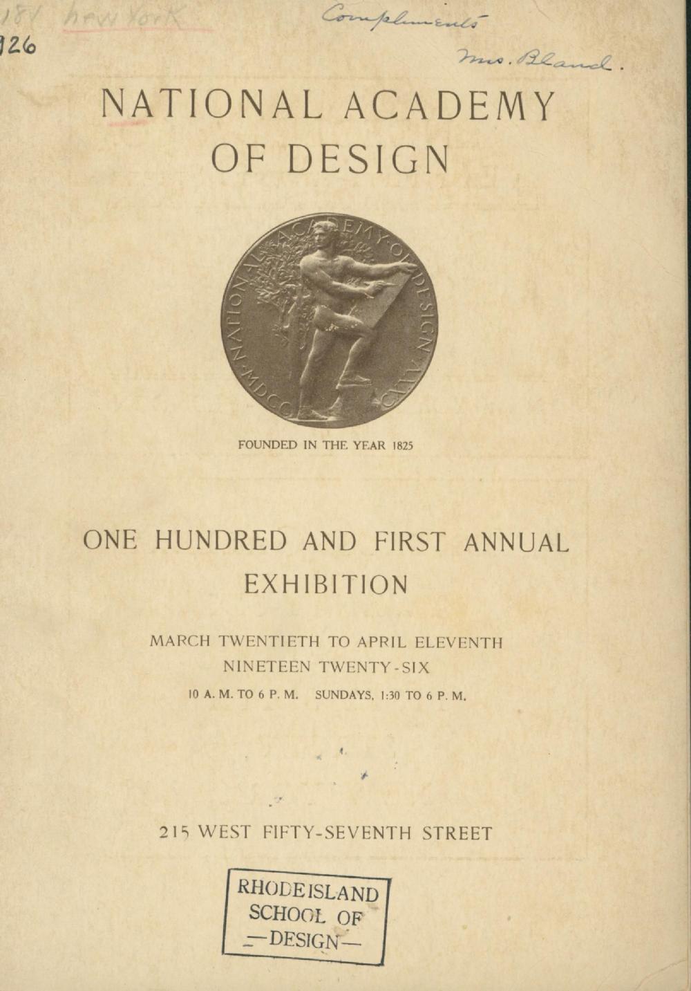 Catalogue of the One Hundred and First Annual Exhibition of the National Academy of Design, March 20 Through April 11, 1926. Exhibition catalogue. New York: National Academy of Design, 1926.
