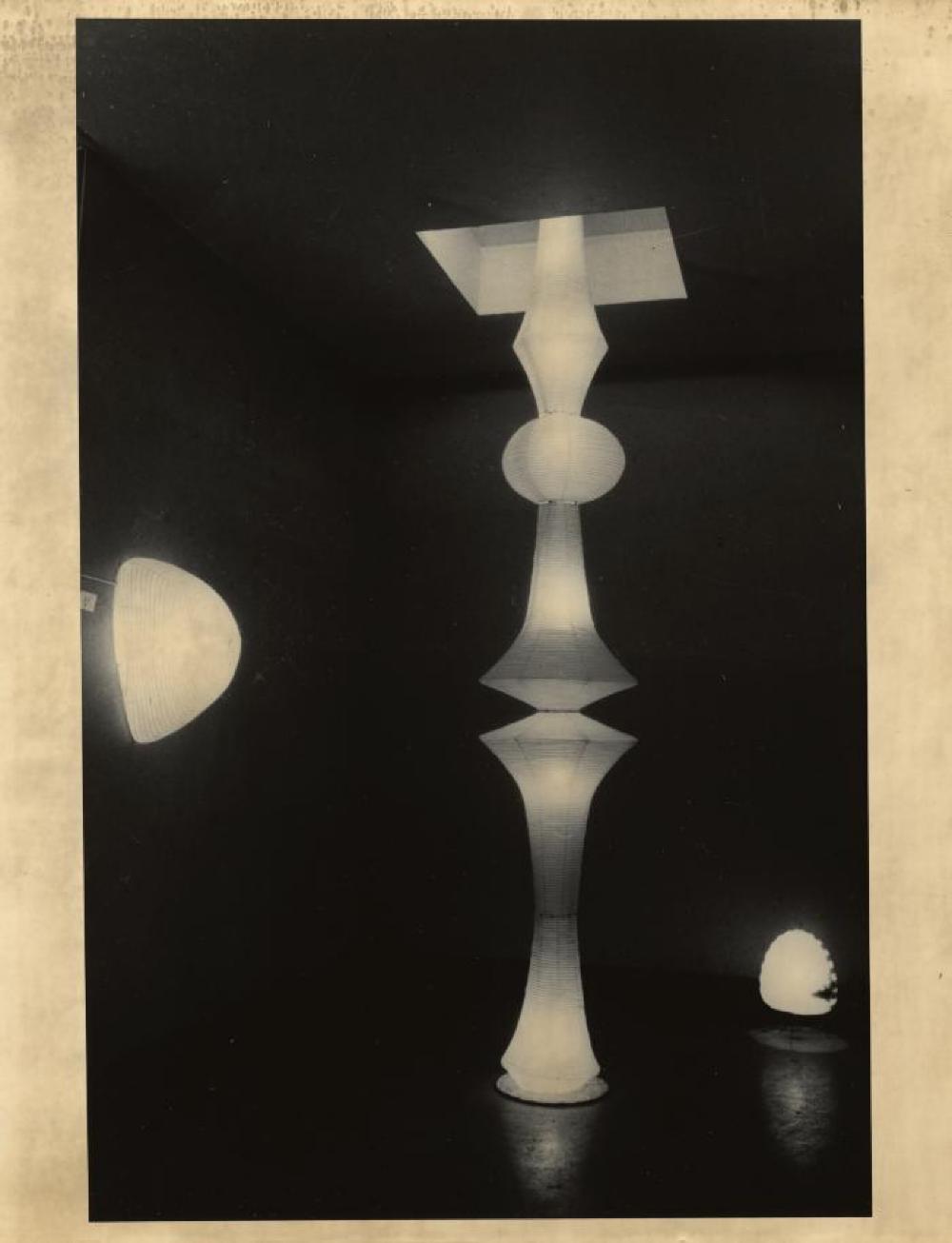 Installation view of "Isamu Noguchi Exhibition" Chuo Koron Gallery, August 2 - 7, 1954.