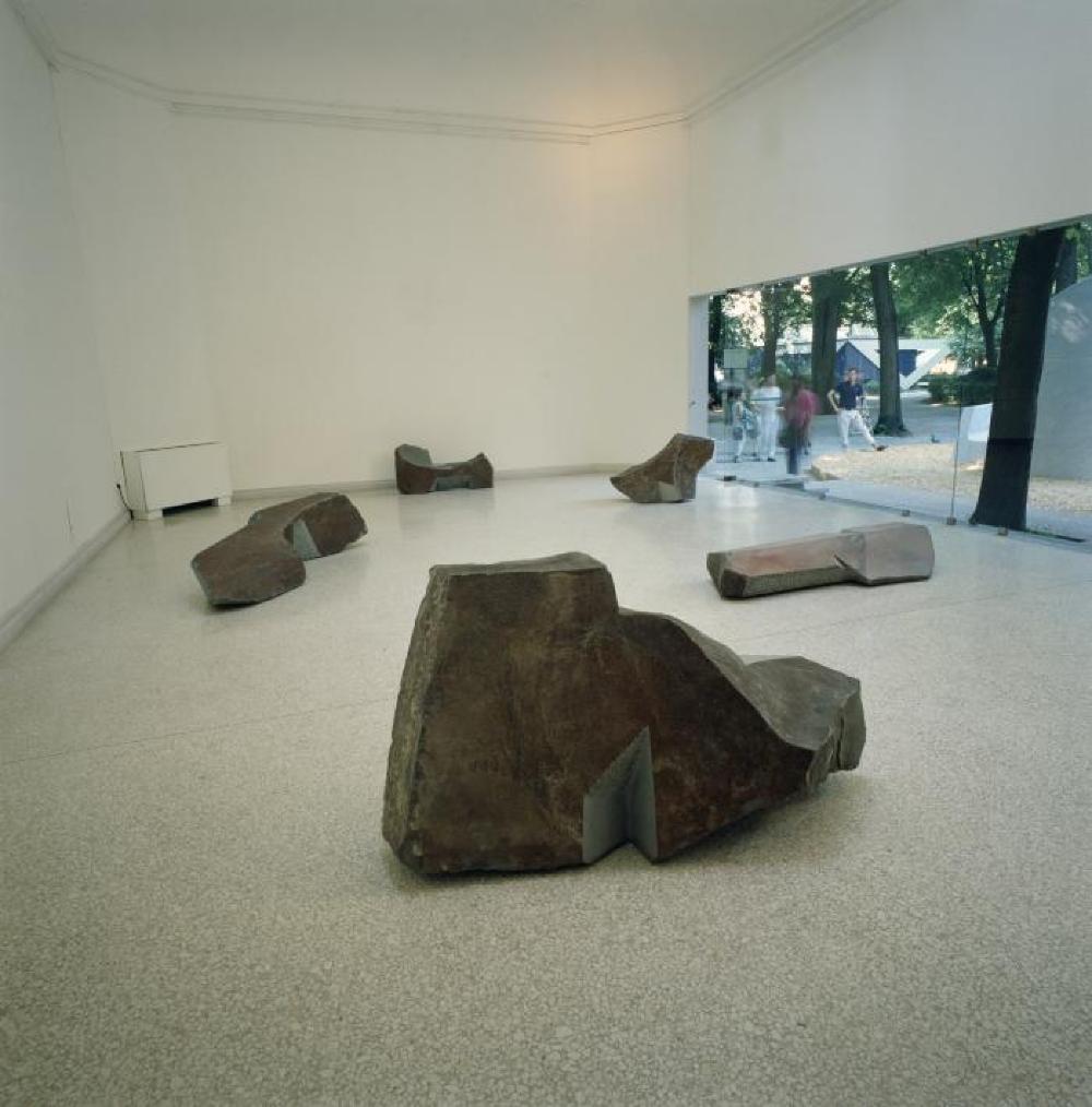 Installation view of "Isamu Noguchi:  What is Sculpture?," 1986 Venice Biennale, June 29, 1986 - September 28, 1986.