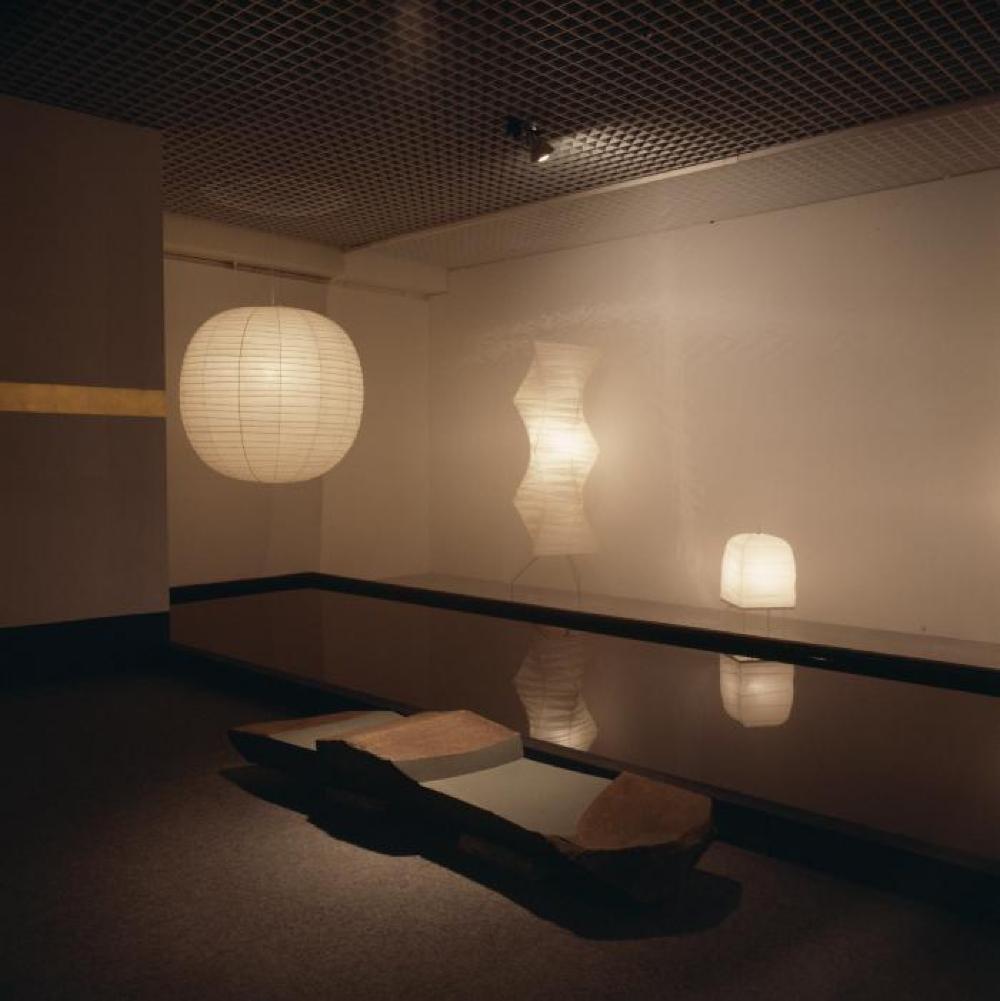 Installation view of "Space of Akari & Stone," Yurakucho Art Forum (Seibu Museum of Art), February 9, 1985 – February 20, 1985.