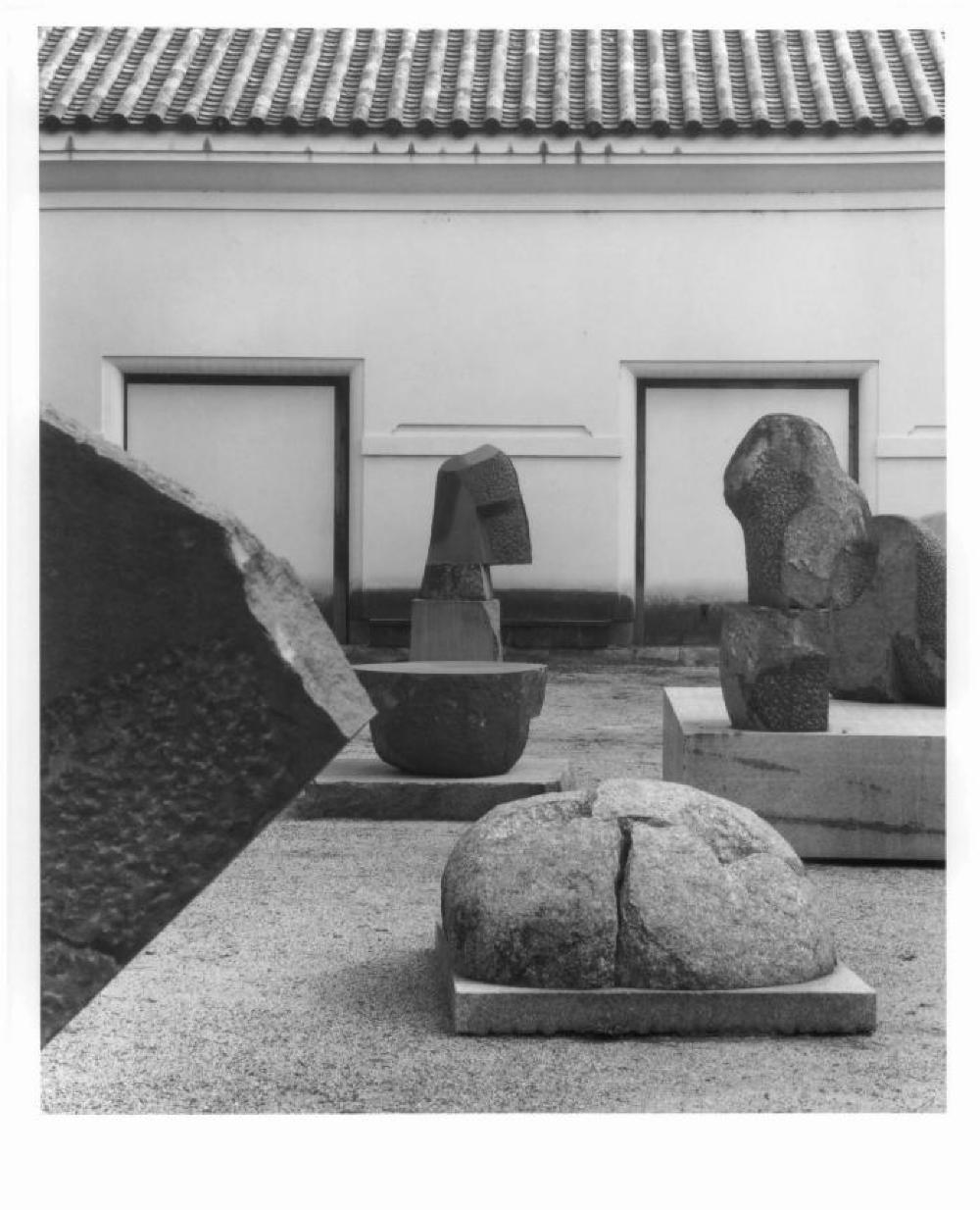 Sculptures in the work yard at Isamu Noguchi's studio in Mure, Japan (including CR# 1137, 1161)