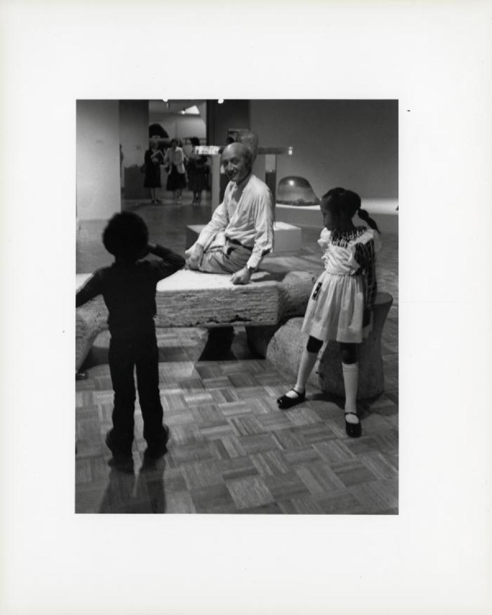 Noguchi at opening reception for "Noguchi's Imaginary Landscapes," Detroit Institute of Fine Arts, April 10 – June 10 1979 (travel from Walker Art Center).