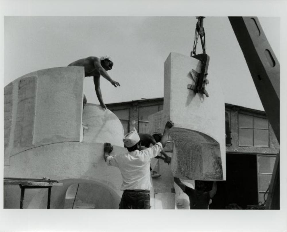 Installation process for "Isamu Noguchi:  What is Sculpture?," 1986 Venice Biennale, June 29, 1986 - September 28, 1986.