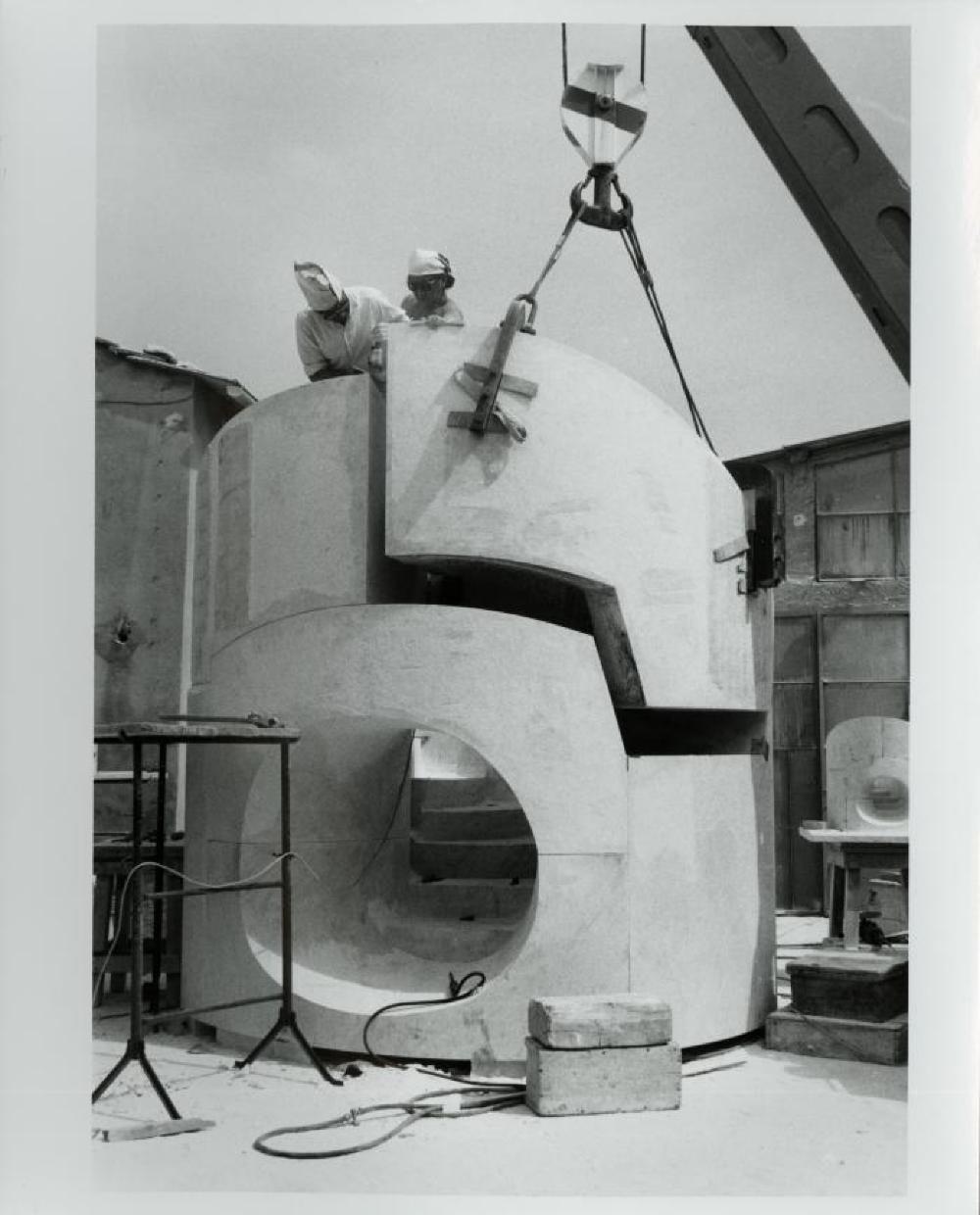 Installation process for "Isamu Noguchi:  What is Sculpture?," 1986 Venice Biennale, June 29, 1986 - September 28, 1986.