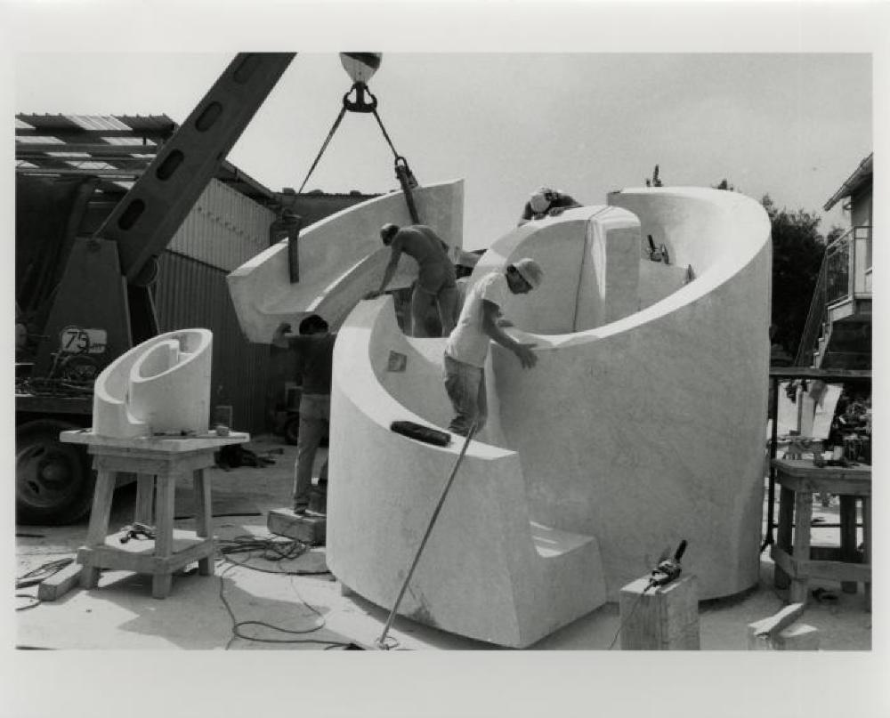 Installation process for "Isamu Noguchi:  What is Sculpture?," 1986 Venice Biennale, June 29, 1986 - September 28, 1986.