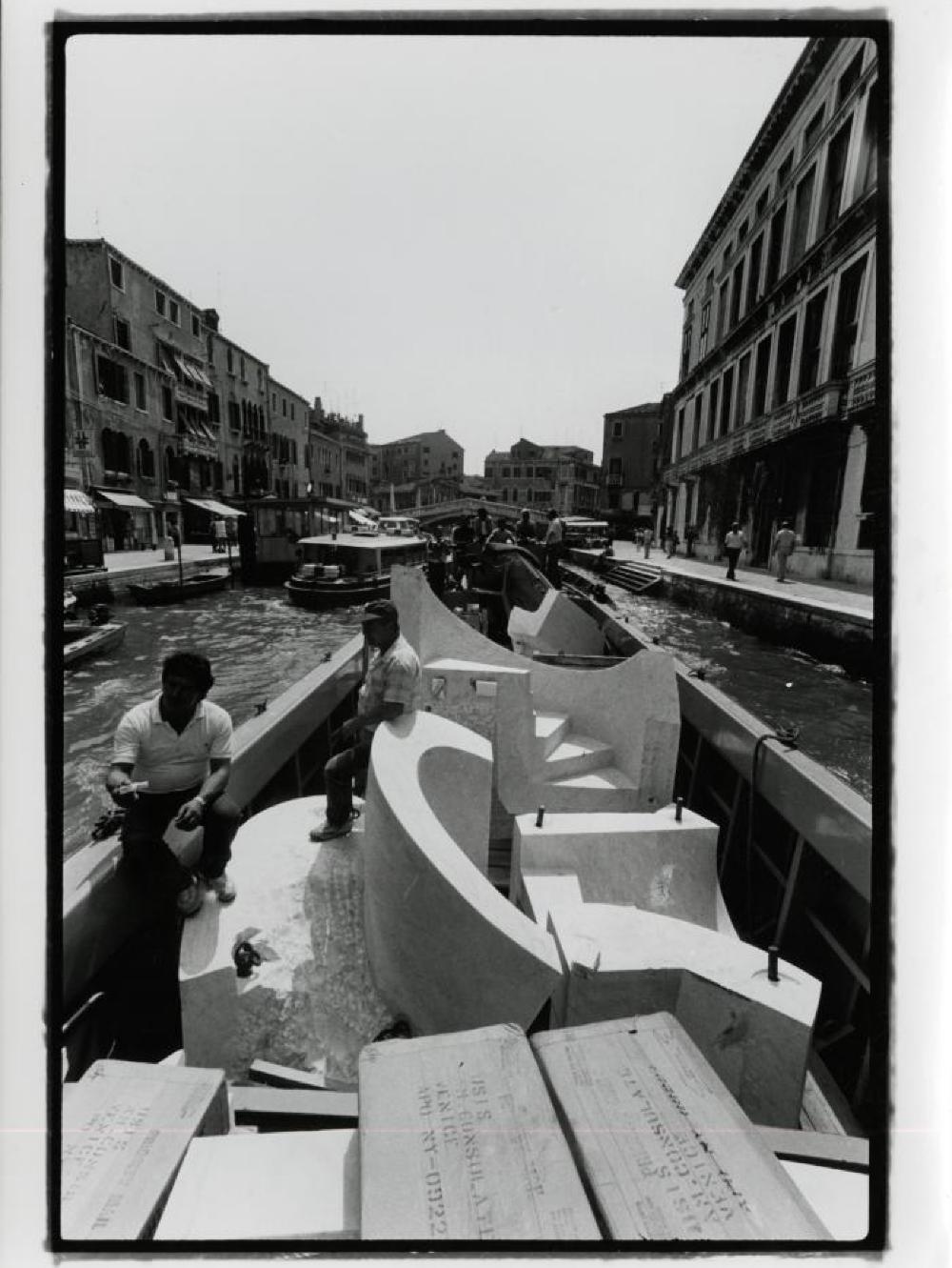 Slide Mantra in a gondola, "Isamu Noguchi:  What is Sculpture?," 1986 Venice Biennale, June 29, 1986 - September 28, 1986.