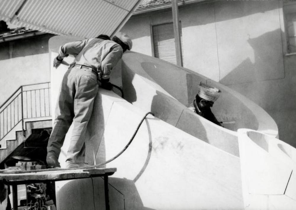Installation process for "Isamu Noguchi:  What is Sculpture?," 1986 Venice Biennale, June 29, 1986 - September 28, 1986.