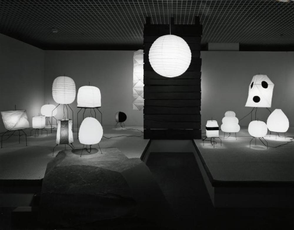 Installation view of "Space of Akari & Stone," Yurakucho Art Forum (Seibu Museum of Art), February 9, 1985 – February 20, 1985.