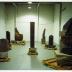 Installation process for Relocated, The Noguchi Museum, April 10, 2001 - October 31, 2001.