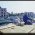 Isamu Noguchi during installation process for Isamu Noguchi: What is Sculpture, 1986 Venice Biennale
