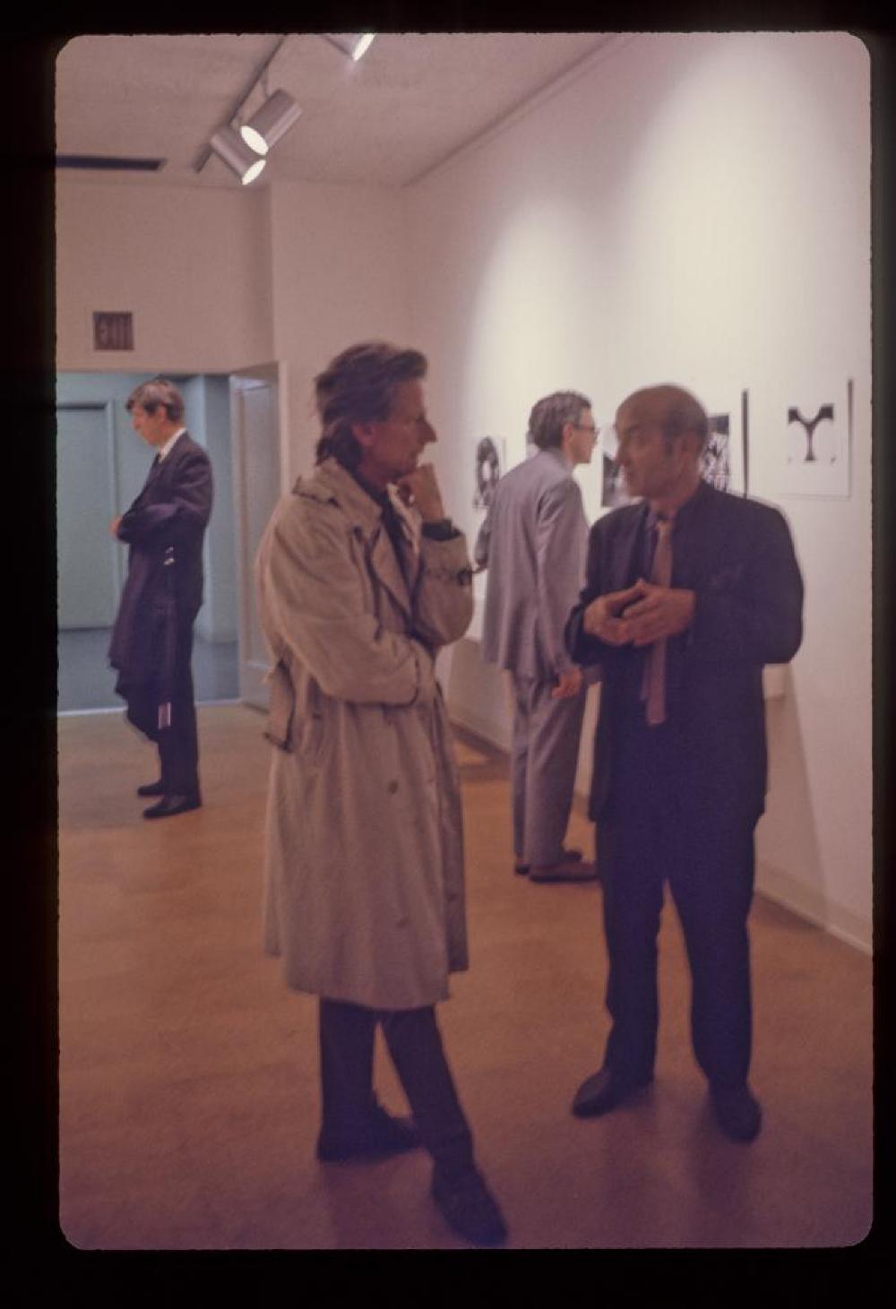 Noguchi with David Hare, opening for "Isamu Noguchi," Cordier & Ekstrom Gallery