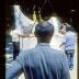 Isamu Noguchi during installation process for Isamu Noguchi: What is Sculpture, 1986 Venice Biennale