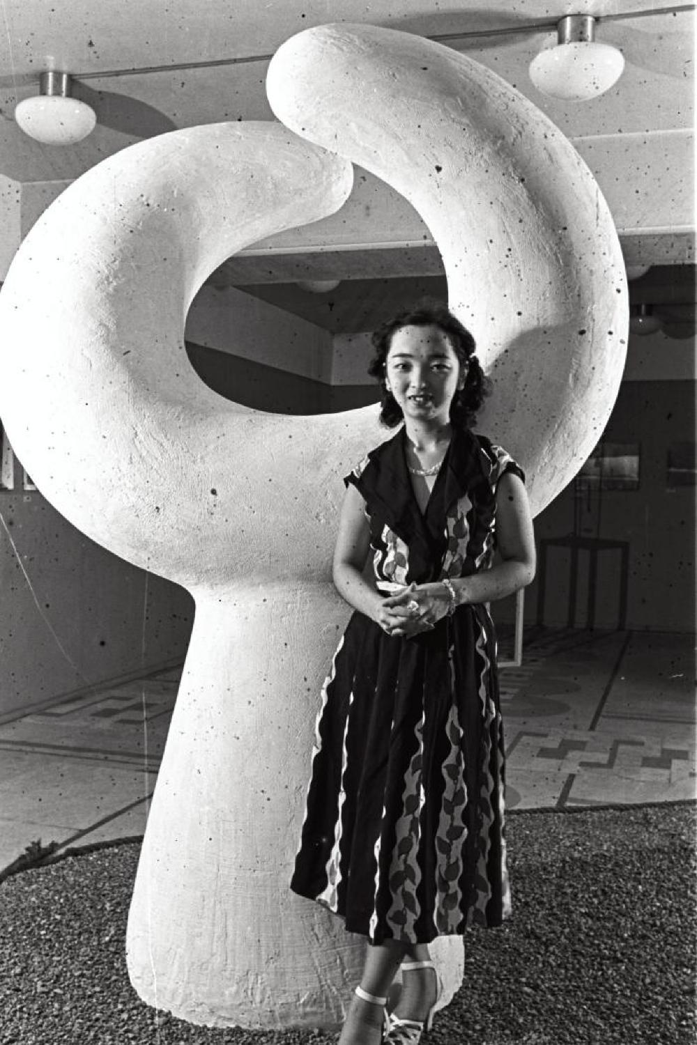 Installation view of "Isamu Noguchi," featuring Yoshiko Yamaguchi with Mu, Mitsukoshi Department Store exhibition, (Nihombashi Head Store)