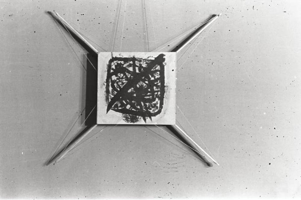Installation view of "Isamu Noguchi," Mitsukoshi Department Store exhibition (Nihombashi Head Store)
(one of three works referred to as 'Experimental Work Using Modern Painting' in catalogue; this one probably by Saburo Hasegawa)