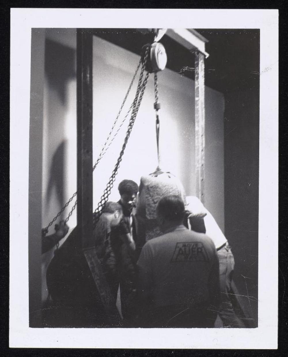 Installation process for "Noguchi - New Sculpture," Pace Gallery