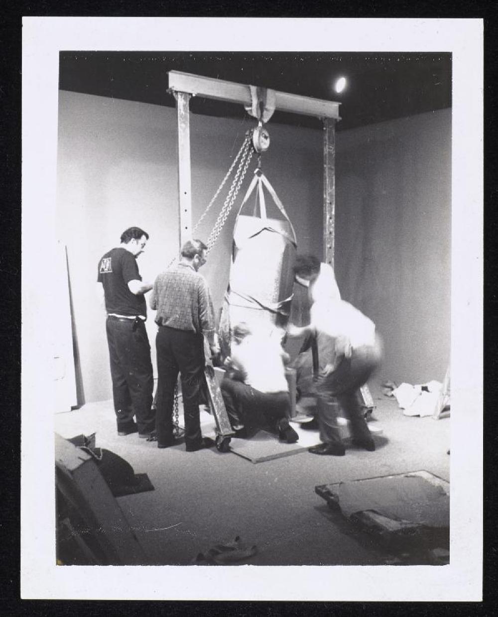 Installation process for "Noguchi - New Sculpture," Pace Gallery