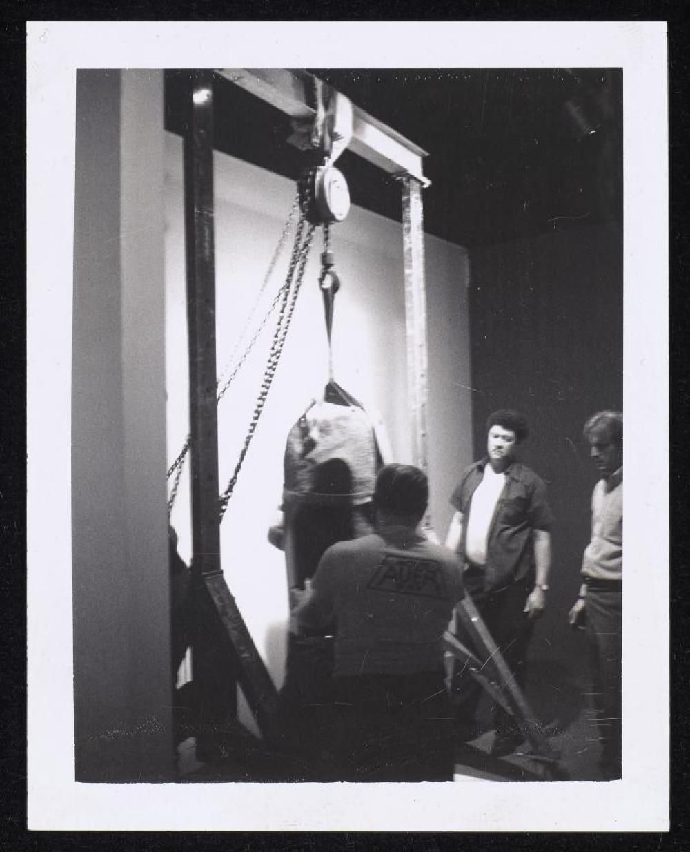 Installation process for "Noguchi - New Sculpture," Pace Gallery
