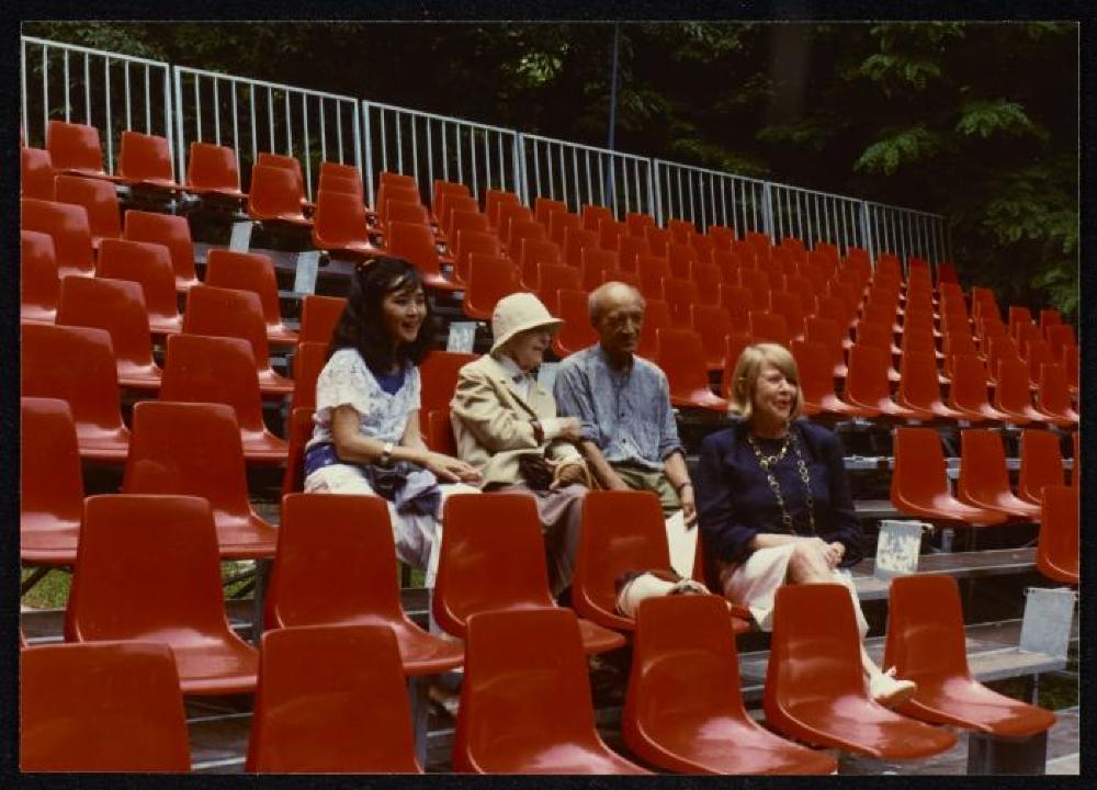 Isamu Noguchi with Kyoko Kawamura and Priscilla Morgan at "Isamu Noguchi: What is Sculpture?" 1986 Venice Biennale