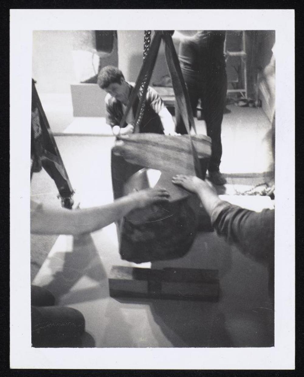 Installation process for "Noguchi - New Sculpture," Pace Gallery