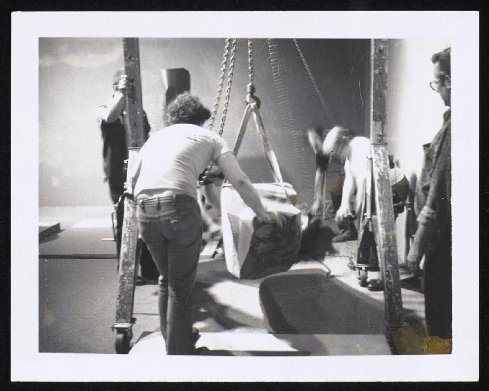 Installation process for "Noguchi - New Sculpture," Pace Gallery