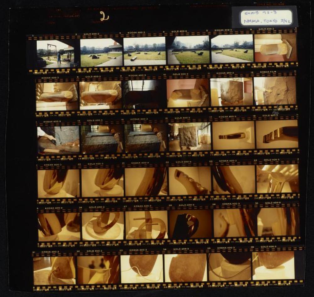 Contact sheet of exhibit installation images for "Isamu Noguchi Retrospective," National Museum of Modern Art, Tokyo