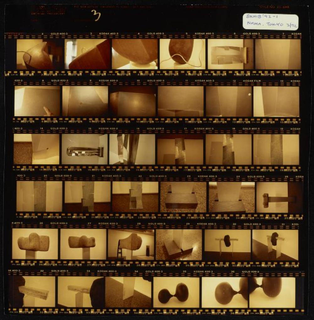Contact sheet of exhibit installation images for "Isamu Noguchi Retrospective," National Museum of Modern Art, Tokyo