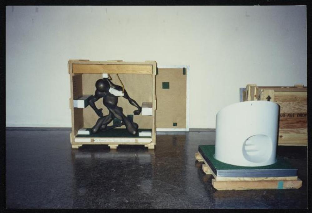 Installation process for "Isamu Noguchi Retrospective 1992," National Museum of Modern Art, Tokyo