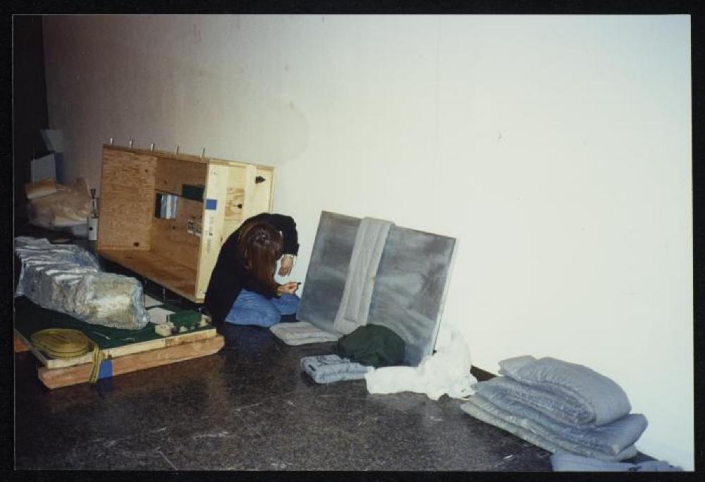 Installation process for "Isamu Noguchi Retrospective 1992," National Museum of Modern Art, Tokyo