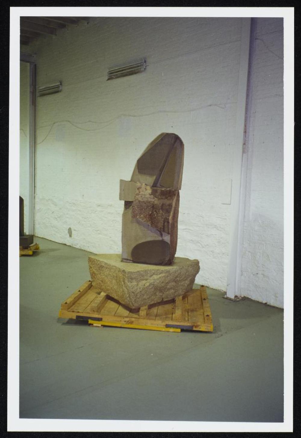 Installation process for "Relocated," The Noguchi Museum, April 10, 2001 - October 31, 2001.