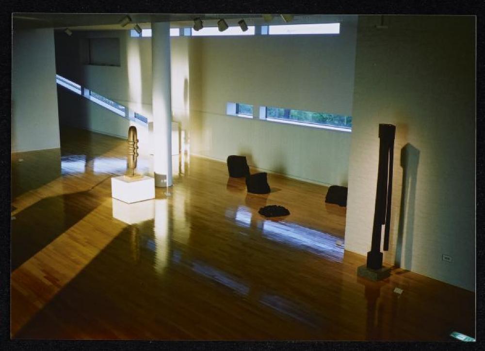 Installation view of "Isamu Noguchi Exhibition in the Glass Pyramid," Moerenuma Park, Glass Pyramid Atrium, July 22, 2003 - August 31, 2003.
