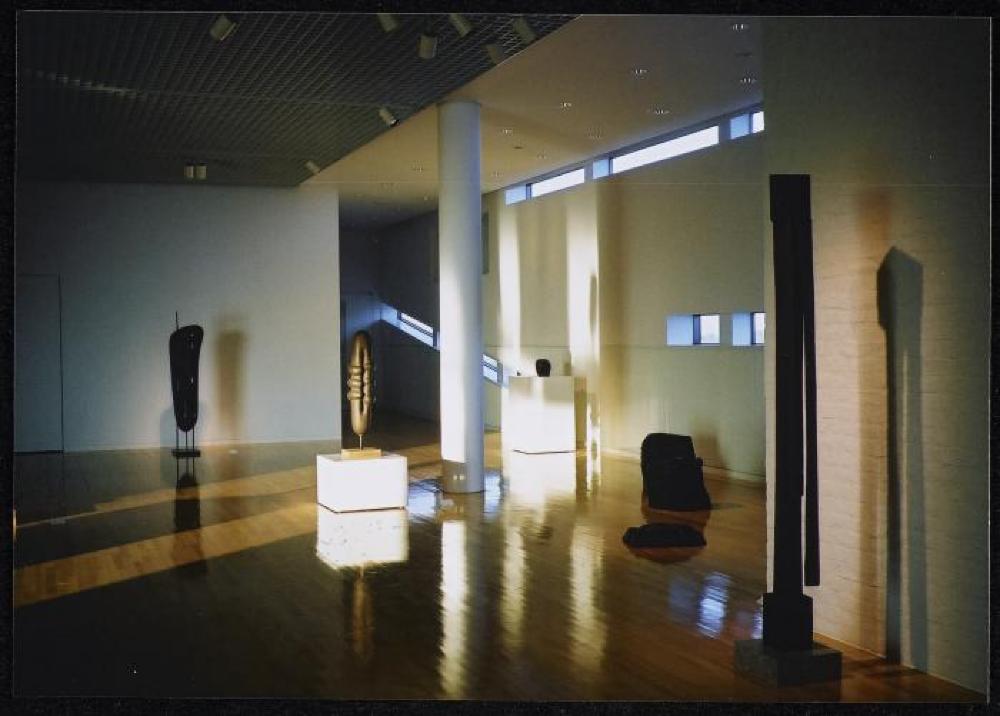Installation view of "Isamu Noguchi Exhibition in the Glass Pyramid," Moerenuma Park, Glass Pyramid Atrium, July 22, 2003 - August 31, 2003.