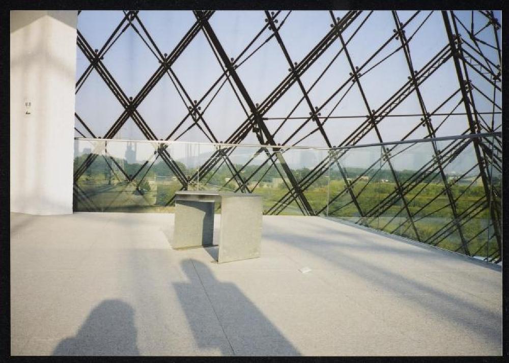 Installation view of "Isamu Noguchi Exhibition in the Glass Pyramid," Moerenuma Park, Glass Pyramid Atrium, July 22, 2003 - August 31, 2003.