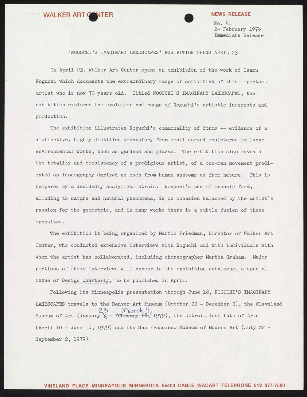 Walker Art Center press release