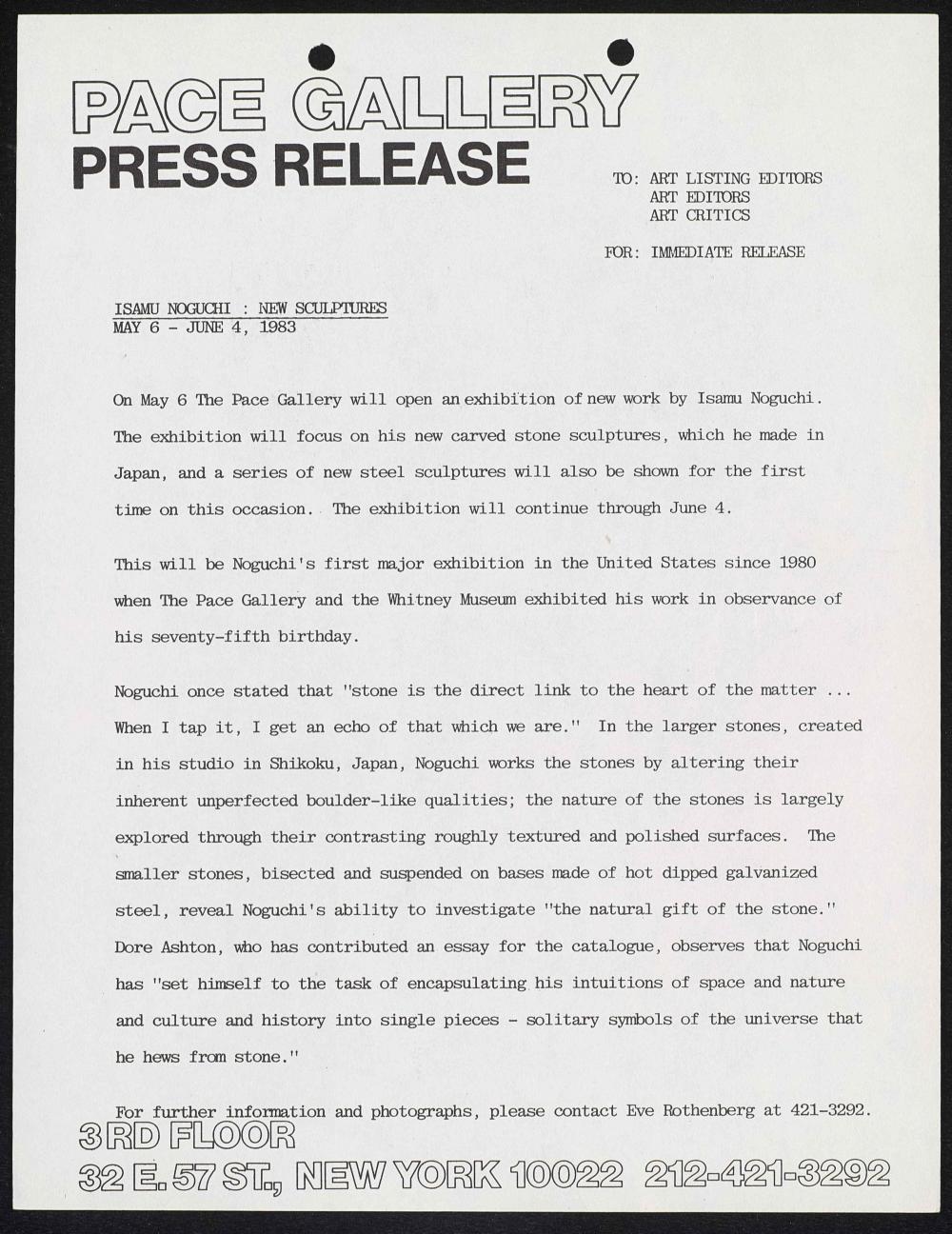Pace Gallery press release